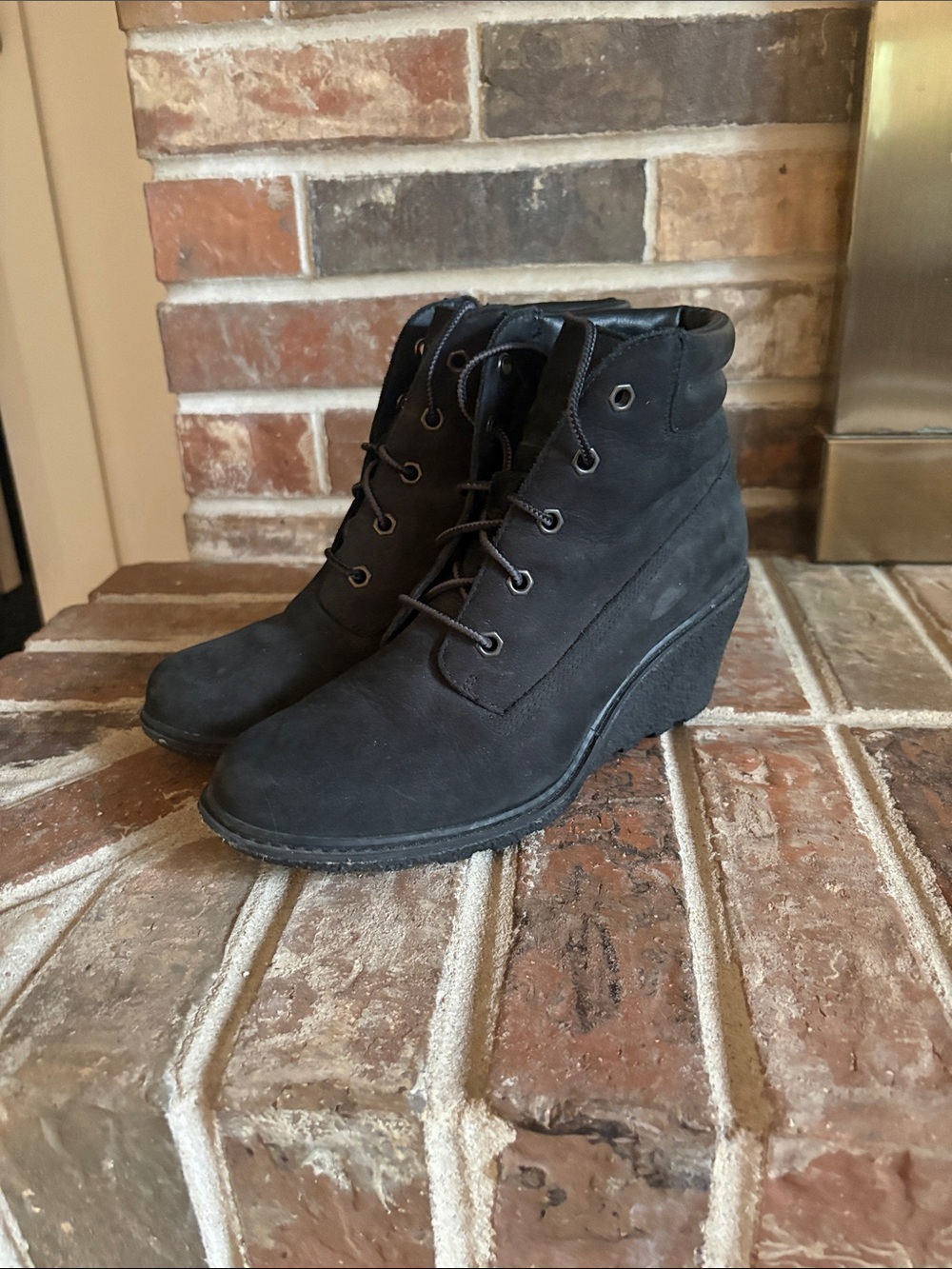 Timberland Black Nubuck Wedge Ankle Boots